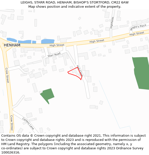 LEIGHS, STARR ROAD, HENHAM, BISHOP'S STORTFORD, CM22 6AW: Location map and indicative extent of plot