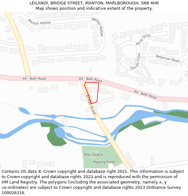 LEILANDI, BRIDGE STREET, MANTON, MARLBOROUGH, SN8 4HR: Location map and indicative extent of plot
