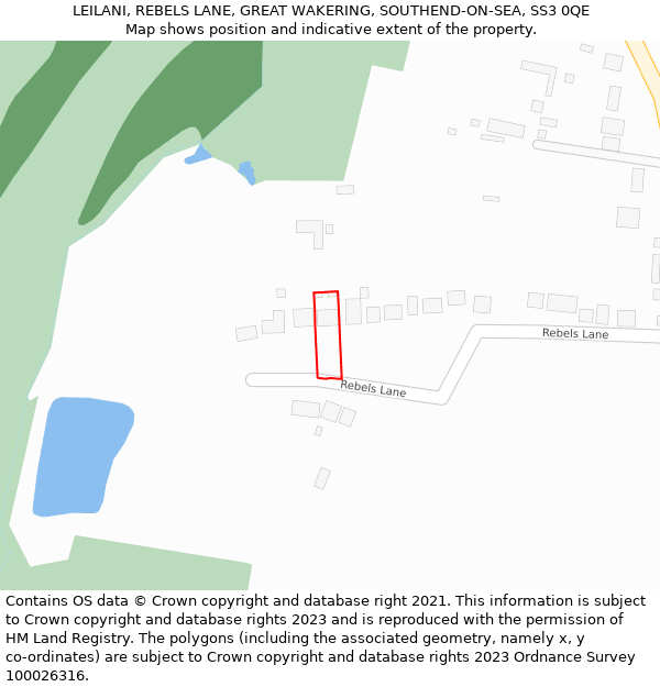 LEILANI, REBELS LANE, GREAT WAKERING, SOUTHEND-ON-SEA, SS3 0QE: Location map and indicative extent of plot