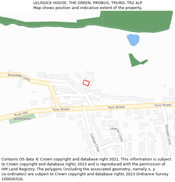 LELISSICK HOUSE, THE GREEN, PROBUS, TRURO, TR2 4LP: Location map and indicative extent of plot
