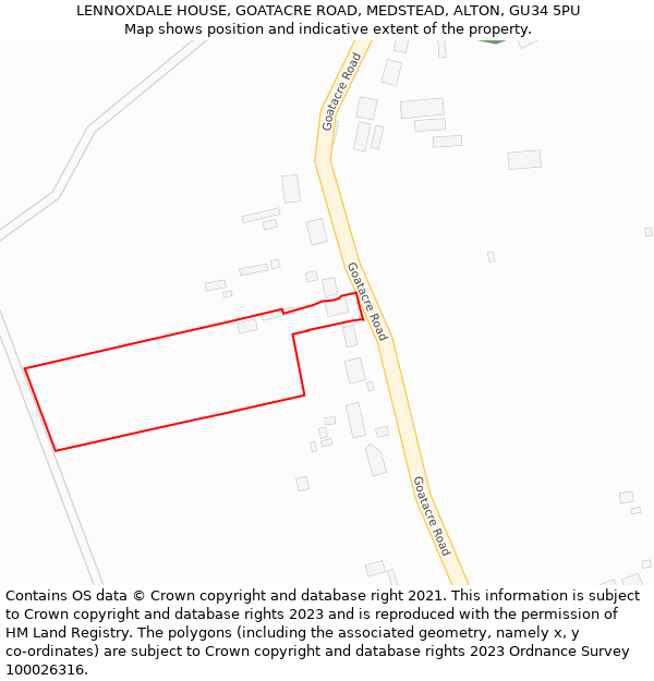 LENNOXDALE HOUSE, GOATACRE ROAD, MEDSTEAD, ALTON, GU34 5PU: Location map and indicative extent of plot