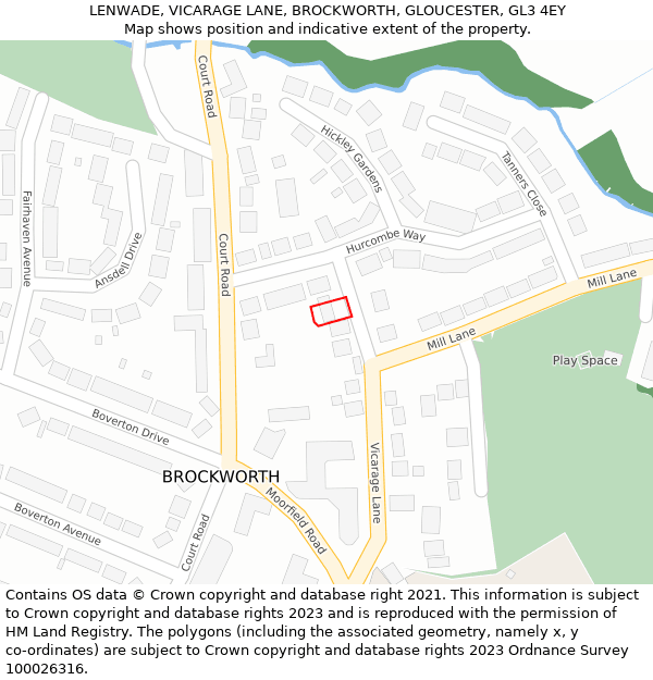 LENWADE, VICARAGE LANE, BROCKWORTH, GLOUCESTER, GL3 4EY: Location map and indicative extent of plot