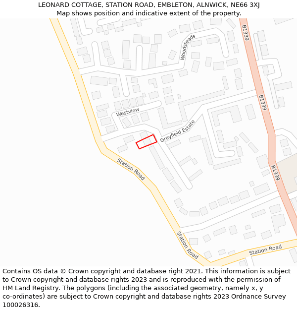 LEONARD COTTAGE, STATION ROAD, EMBLETON, ALNWICK, NE66 3XJ: Location map and indicative extent of plot