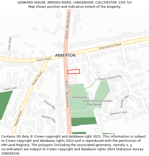 LEONARD HOUSE, MERSEA ROAD, LANGENHOE, COLCHESTER, CO5 7LF: Location map and indicative extent of plot