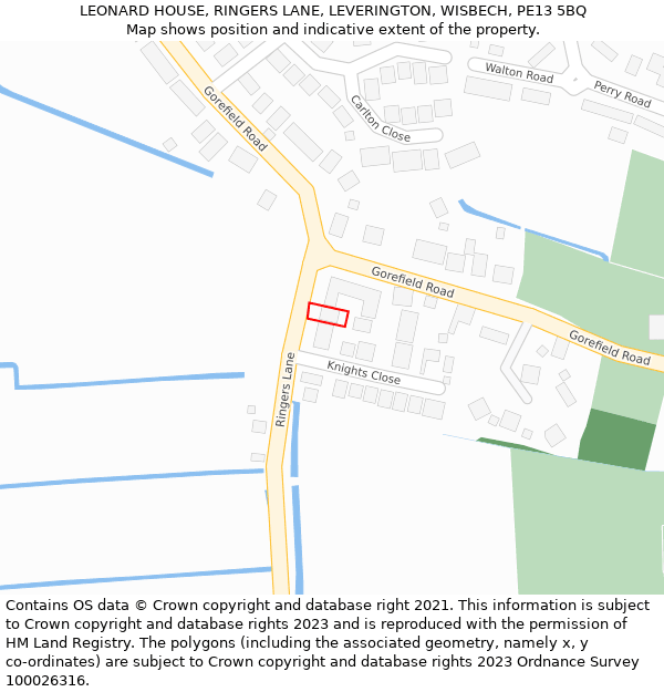 LEONARD HOUSE, RINGERS LANE, LEVERINGTON, WISBECH, PE13 5BQ: Location map and indicative extent of plot