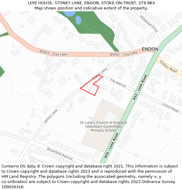 LEPE HOUSE, STONEY LANE, ENDON, STOKE-ON-TRENT, ST9 9BX: Location map and indicative extent of plot