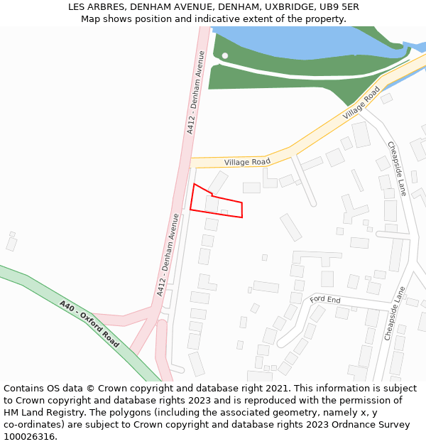 LES ARBRES, DENHAM AVENUE, DENHAM, UXBRIDGE, UB9 5ER: Location map and indicative extent of plot