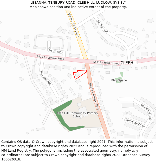 LESANNA, TENBURY ROAD, CLEE HILL, LUDLOW, SY8 3LY: Location map and indicative extent of plot
