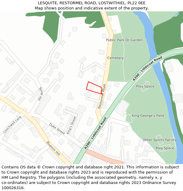 LESQUITE, RESTORMEL ROAD, LOSTWITHIEL, PL22 0EE: Location map and indicative extent of plot