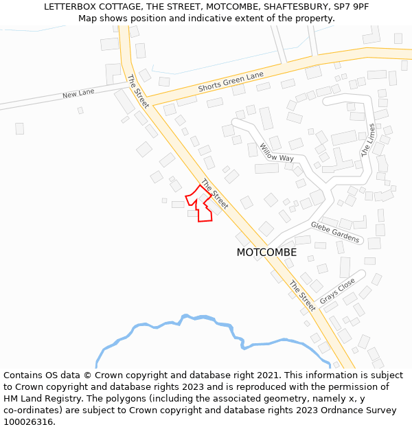 LETTERBOX COTTAGE, THE STREET, MOTCOMBE, SHAFTESBURY, SP7 9PF: Location map and indicative extent of plot