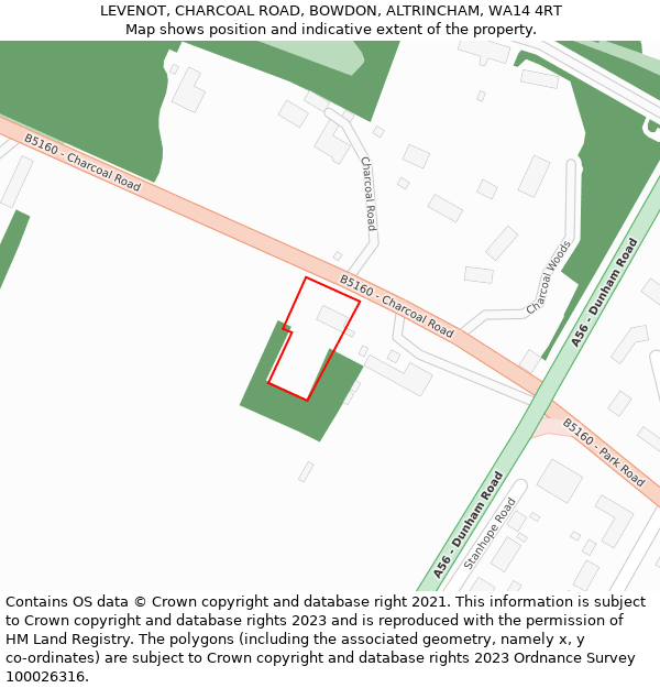 LEVENOT, CHARCOAL ROAD, BOWDON, ALTRINCHAM, WA14 4RT: Location map and indicative extent of plot