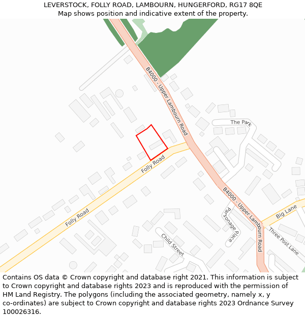 LEVERSTOCK, FOLLY ROAD, LAMBOURN, HUNGERFORD, RG17 8QE: Location map and indicative extent of plot