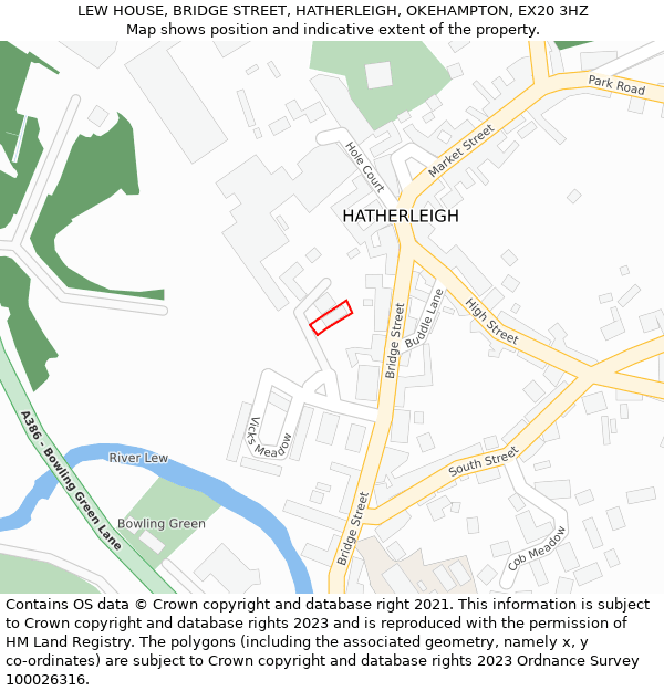 LEW HOUSE, BRIDGE STREET, HATHERLEIGH, OKEHAMPTON, EX20 3HZ: Location map and indicative extent of plot