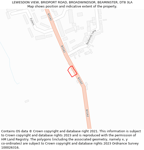 LEWESDON VIEW, BRIDPORT ROAD, BROADWINDSOR, BEAMINSTER, DT8 3LA: Location map and indicative extent of plot