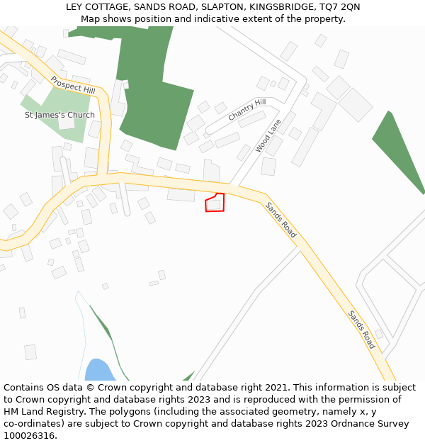 LEY COTTAGE, SANDS ROAD, SLAPTON, KINGSBRIDGE, TQ7 2QN: Location map and indicative extent of plot