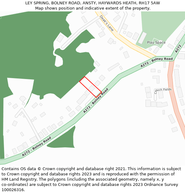 LEY SPRING, BOLNEY ROAD, ANSTY, HAYWARDS HEATH, RH17 5AW: Location map and indicative extent of plot
