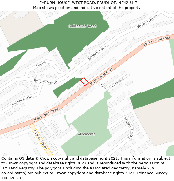 LEYBURN HOUSE, WEST ROAD, PRUDHOE, NE42 6HZ: Location map and indicative extent of plot