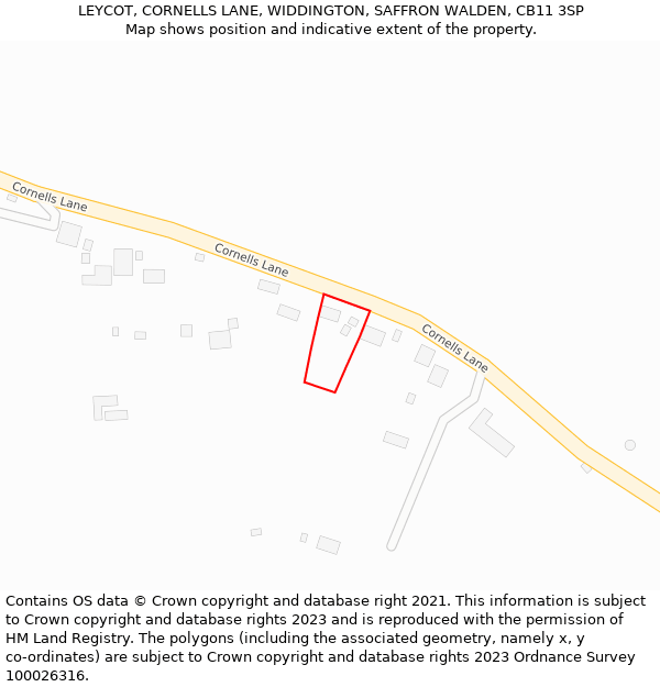 LEYCOT, CORNELLS LANE, WIDDINGTON, SAFFRON WALDEN, CB11 3SP: Location map and indicative extent of plot