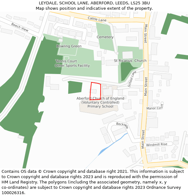 LEYDALE, SCHOOL LANE, ABERFORD, LEEDS, LS25 3BU: Location map and indicative extent of plot