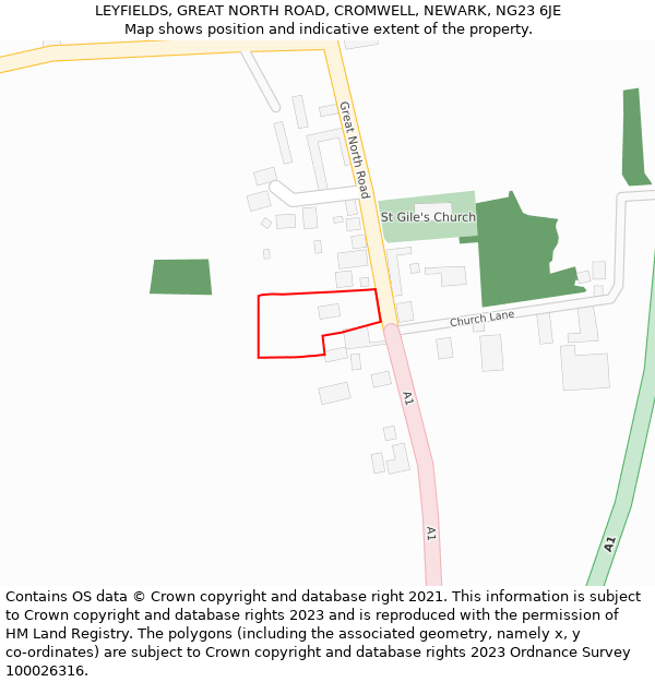 LEYFIELDS, GREAT NORTH ROAD, CROMWELL, NEWARK, NG23 6JE: Location map and indicative extent of plot