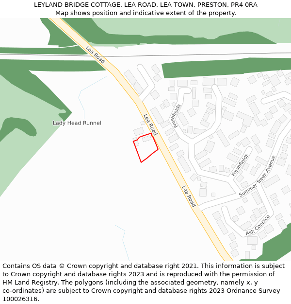 LEYLAND BRIDGE COTTAGE, LEA ROAD, LEA TOWN, PRESTON, PR4 0RA: Location map and indicative extent of plot