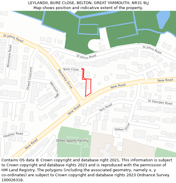 LEYLANDII, BURE CLOSE, BELTON, GREAT YARMOUTH, NR31 9LJ: Location map and indicative extent of plot