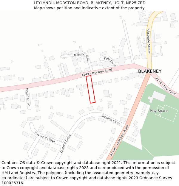 LEYLANDII, MORSTON ROAD, BLAKENEY, HOLT, NR25 7BD: Location map and indicative extent of plot