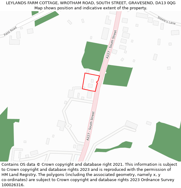LEYLANDS FARM COTTAGE, WROTHAM ROAD, SOUTH STREET, GRAVESEND, DA13 0QG: Location map and indicative extent of plot