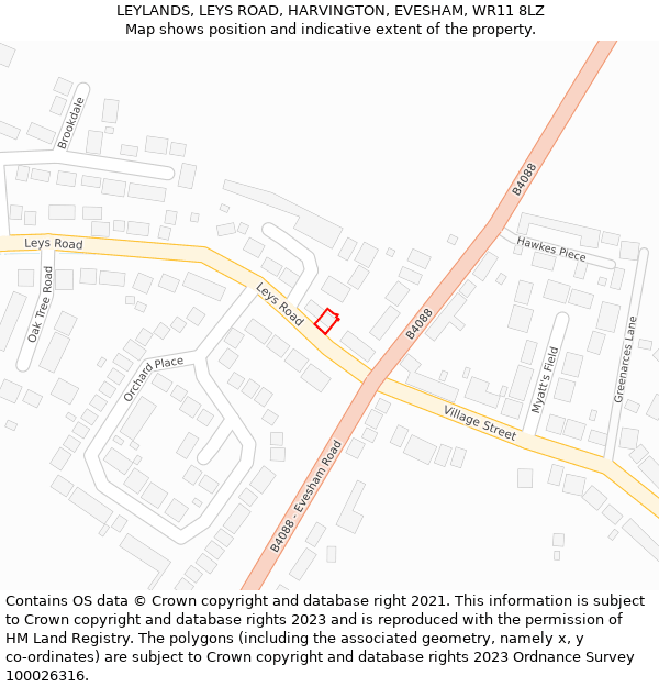 LEYLANDS, LEYS ROAD, HARVINGTON, EVESHAM, WR11 8LZ: Location map and indicative extent of plot