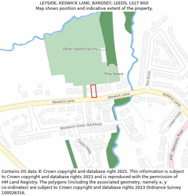 LEYSIDE, KESWICK LANE, BARDSEY, LEEDS, LS17 9AD: Location map and indicative extent of plot