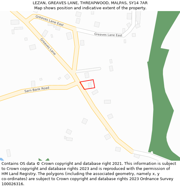 LEZAN, GREAVES LANE, THREAPWOOD, MALPAS, SY14 7AR: Location map and indicative extent of plot