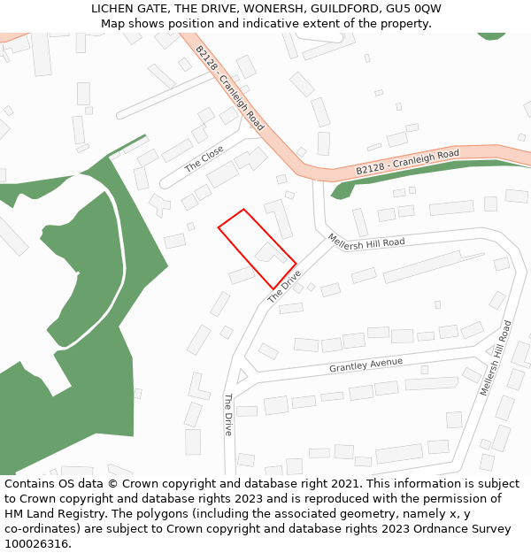 LICHEN GATE, THE DRIVE, WONERSH, GUILDFORD, GU5 0QW: Location map and indicative extent of plot