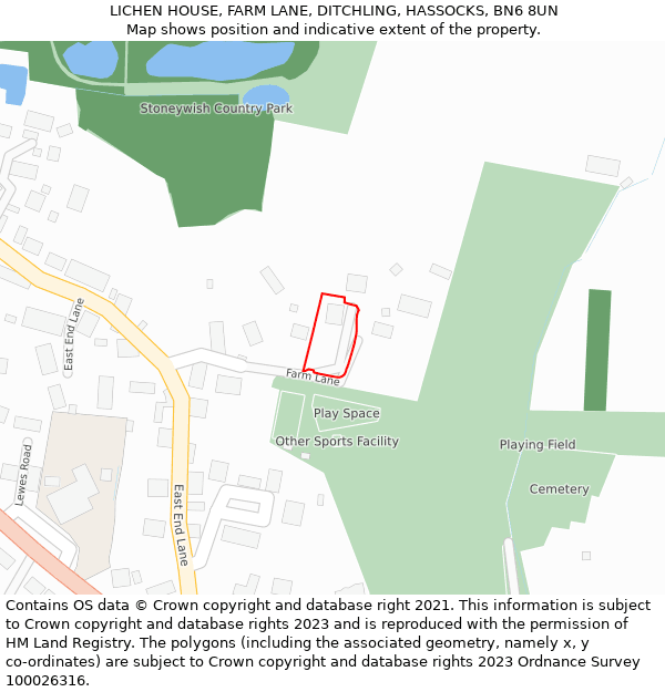 LICHEN HOUSE, FARM LANE, DITCHLING, HASSOCKS, BN6 8UN: Location map and indicative extent of plot