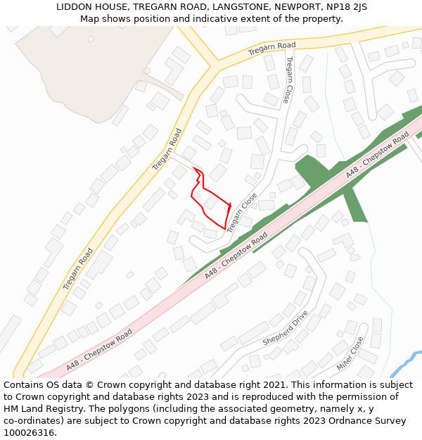 LIDDON HOUSE, TREGARN ROAD, LANGSTONE, NEWPORT, NP18 2JS: Location map and indicative extent of plot