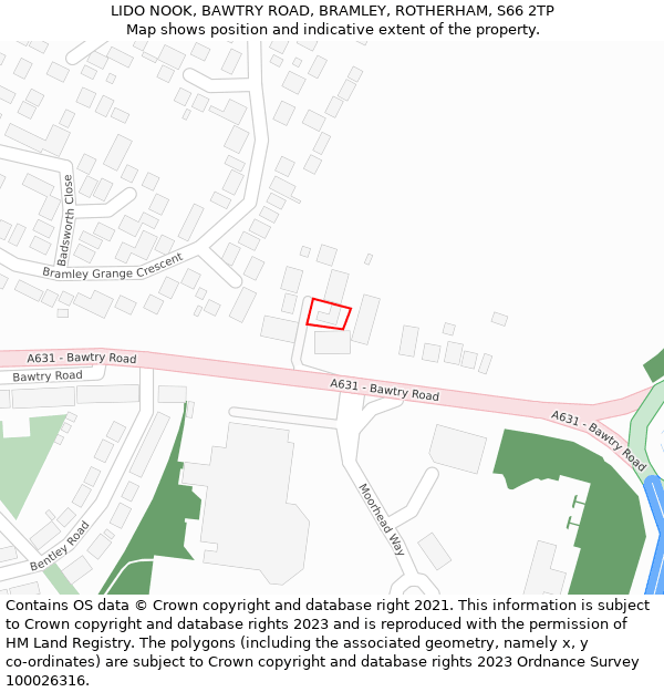 LIDO NOOK, BAWTRY ROAD, BRAMLEY, ROTHERHAM, S66 2TP: Location map and indicative extent of plot