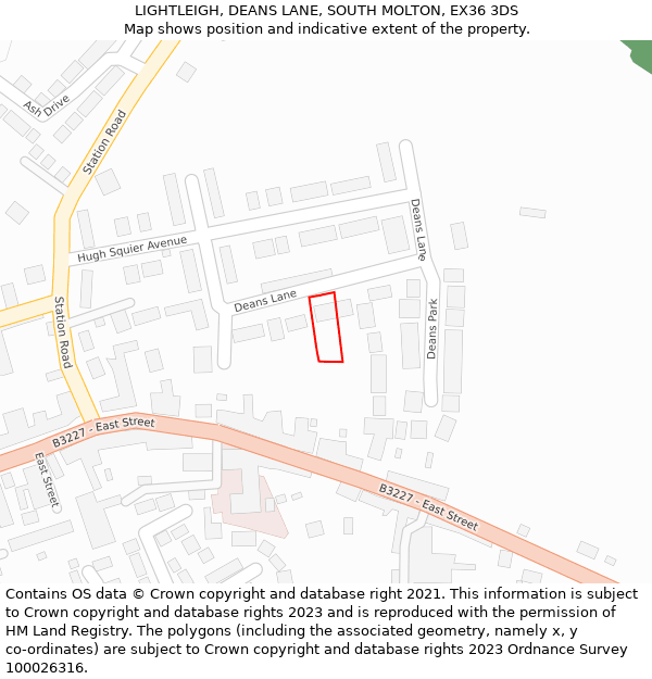 LIGHTLEIGH, DEANS LANE, SOUTH MOLTON, EX36 3DS: Location map and indicative extent of plot