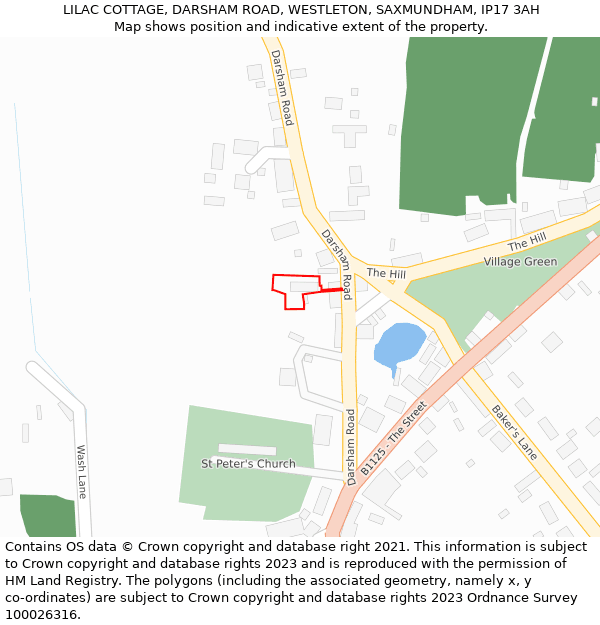 LILAC COTTAGE, DARSHAM ROAD, WESTLETON, SAXMUNDHAM, IP17 3AH: Location map and indicative extent of plot