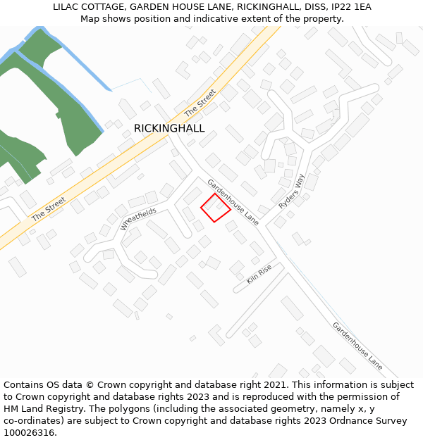 LILAC COTTAGE, GARDEN HOUSE LANE, RICKINGHALL, DISS, IP22 1EA: Location map and indicative extent of plot