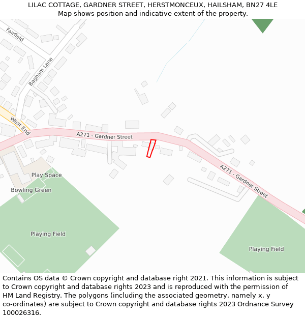 LILAC COTTAGE, GARDNER STREET, HERSTMONCEUX, HAILSHAM, BN27 4LE: Location map and indicative extent of plot
