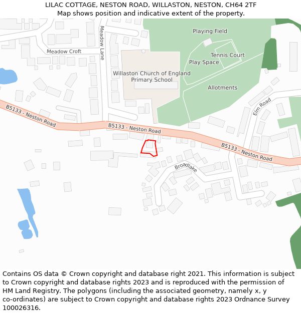 LILAC COTTAGE, NESTON ROAD, WILLASTON, NESTON, CH64 2TF: Location map and indicative extent of plot