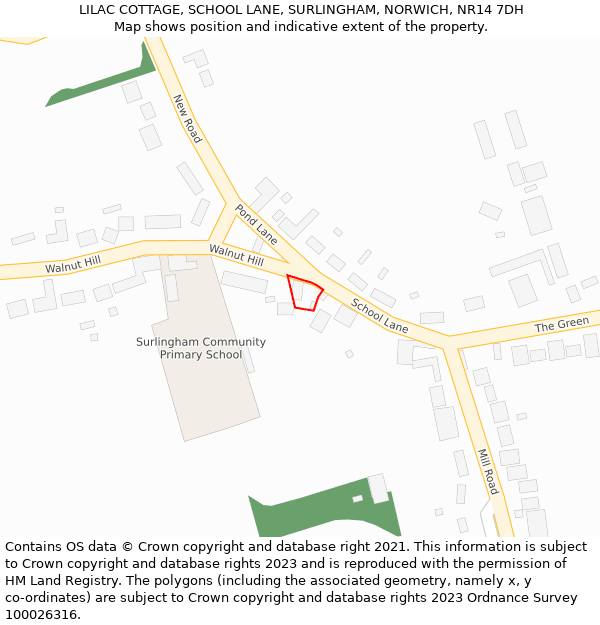 LILAC COTTAGE, SCHOOL LANE, SURLINGHAM, NORWICH, NR14 7DH: Location map and indicative extent of plot