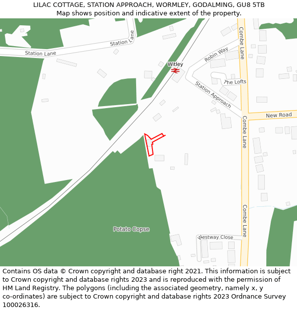 LILAC COTTAGE, STATION APPROACH, WORMLEY, GODALMING, GU8 5TB: Location map and indicative extent of plot