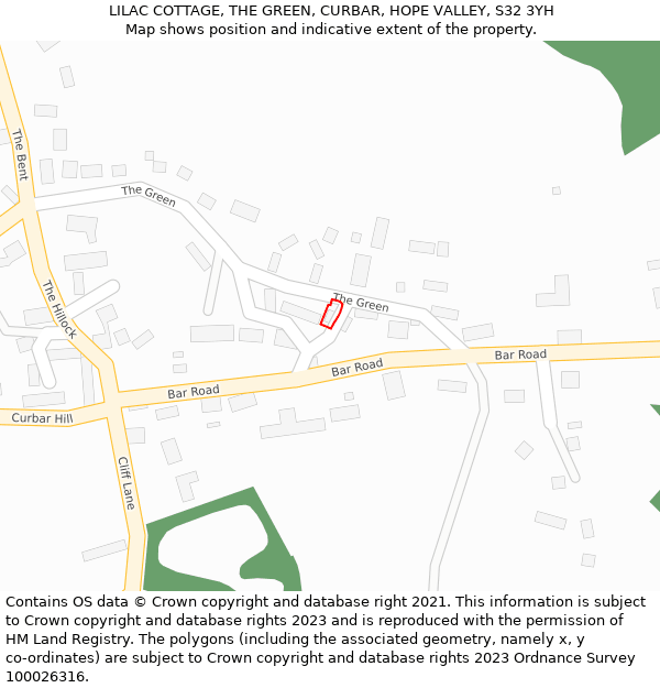 LILAC COTTAGE, THE GREEN, CURBAR, HOPE VALLEY, S32 3YH: Location map and indicative extent of plot