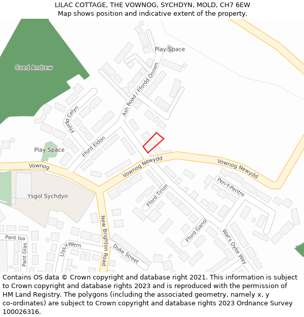 LILAC COTTAGE, THE VOWNOG, SYCHDYN, MOLD, CH7 6EW: Location map and indicative extent of plot