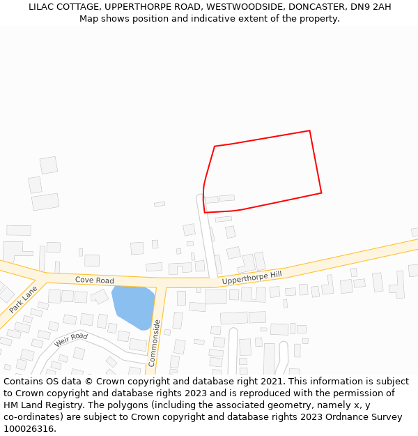 LILAC COTTAGE, UPPERTHORPE ROAD, WESTWOODSIDE, DONCASTER, DN9 2AH: Location map and indicative extent of plot
