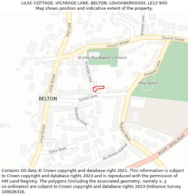 LILAC COTTAGE, VICARAGE LANE, BELTON, LOUGHBOROUGH, LE12 9XD: Location map and indicative extent of plot