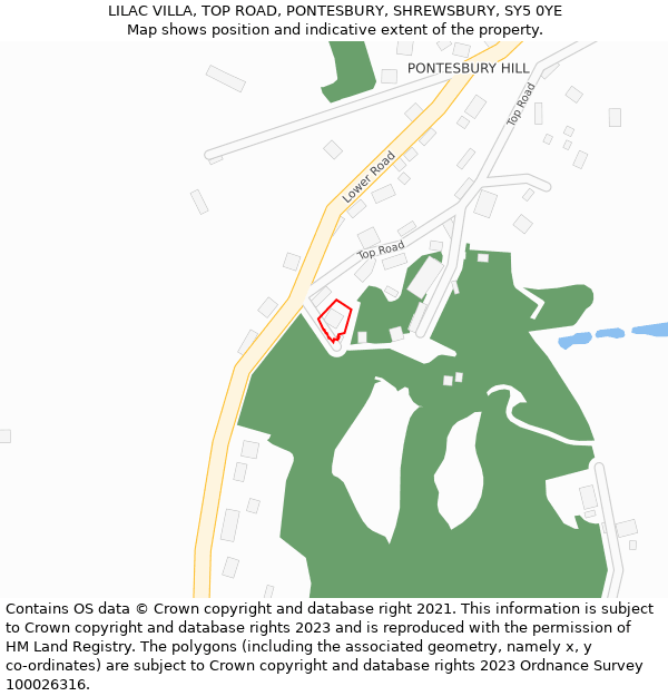 LILAC VILLA, TOP ROAD, PONTESBURY, SHREWSBURY, SY5 0YE: Location map and indicative extent of plot
