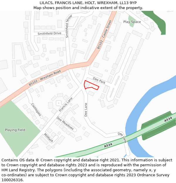 LILACS, FRANCIS LANE, HOLT, WREXHAM, LL13 9YP: Location map and indicative extent of plot