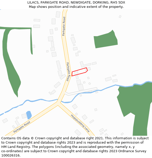 LILACS, PARKGATE ROAD, NEWDIGATE, DORKING, RH5 5DX: Location map and indicative extent of plot