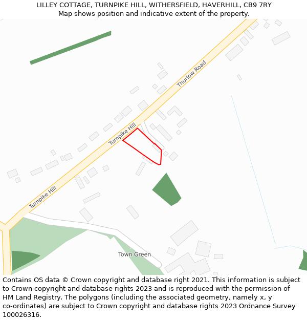 LILLEY COTTAGE, TURNPIKE HILL, WITHERSFIELD, HAVERHILL, CB9 7RY: Location map and indicative extent of plot